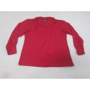 Adele & May Blouse‎ Womens XL Red Long Sleeve Tie Neck Office Top Stretchy